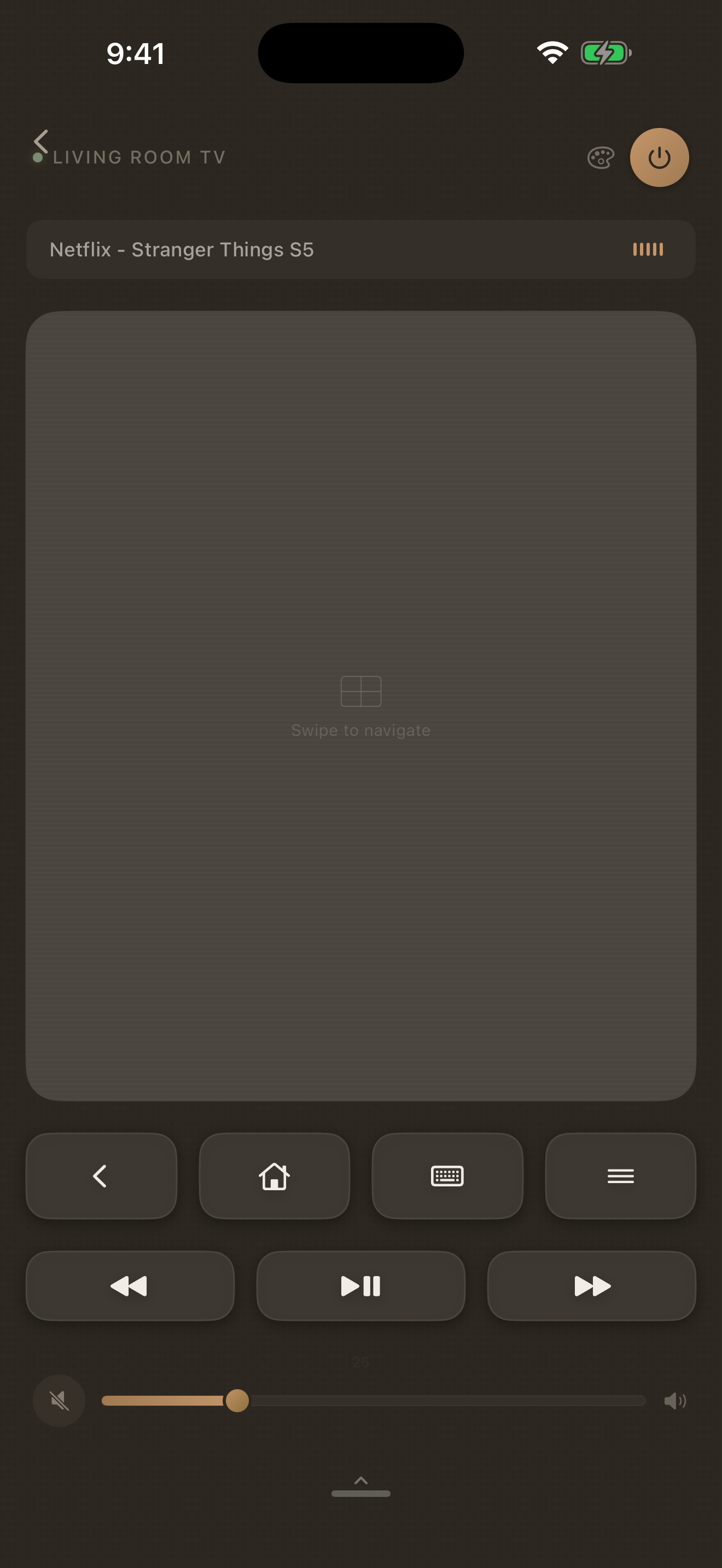 RemoteOne Warm Textured theme — dark amber with cream icons